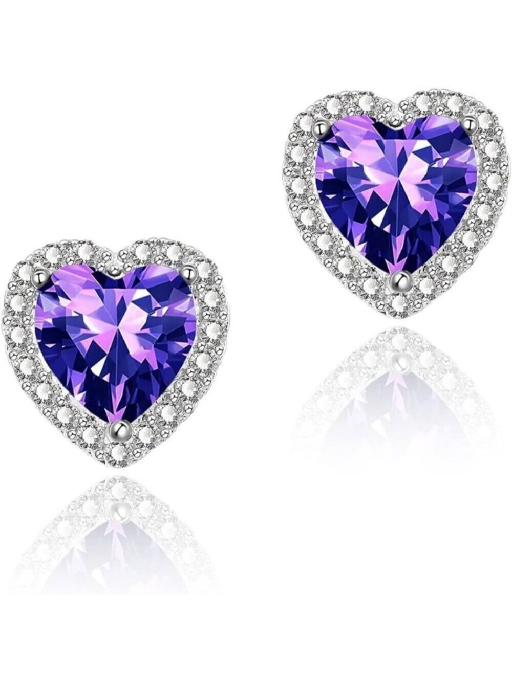 Women's Heart Purple Elegant Mall Dainty Halo Birthstone Cubic Zirconia Earring